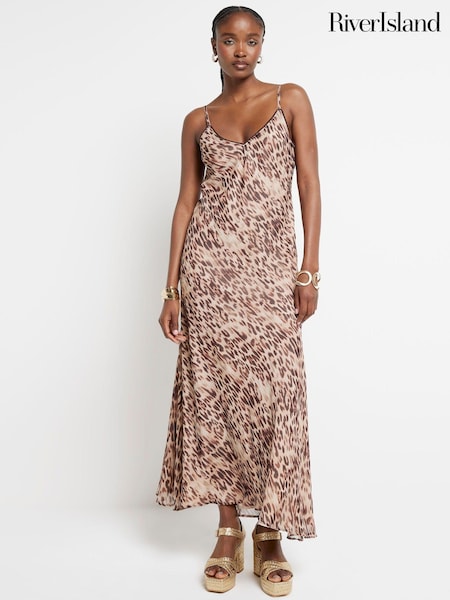 River Island Embellished Leopard Print 100% Cotton Slip Dress (E05117) | €43