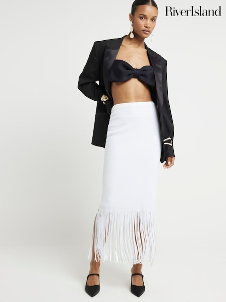 River Island White Sequin Fringe Midi Skirt (E05118) | €21.50