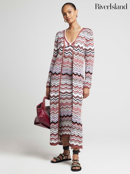 River Island Chevron Striped Longline 100% Cotton Cardigan (E05120) | € 34