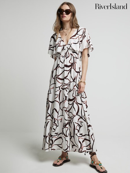 River Island Brown Frill Sleeve Maxi Dress (E05129) | €33