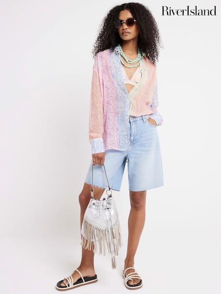 River Island Pink Floral Print Mix 100% Cotton Shirt (E05136) | €25