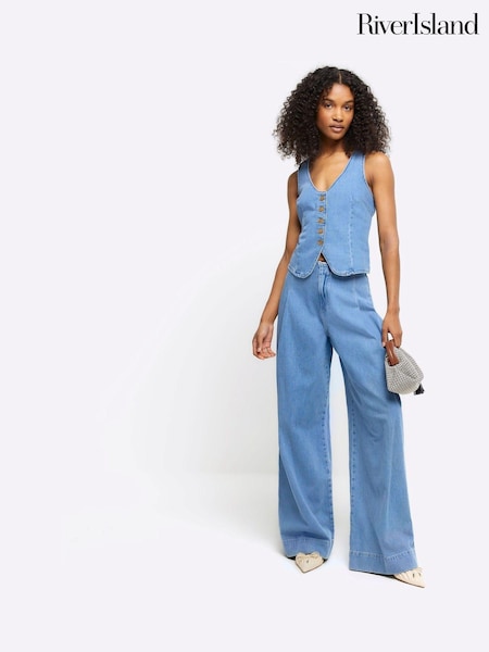 River Island Blue Mid Rise Stretch Baggy 100% Cotton Jeans (E05212) | €46