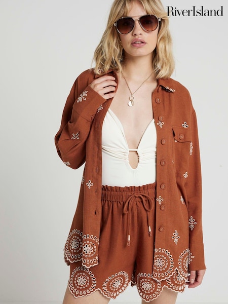 River Island Orange Broderie 100% Cotton Shorts (E05217) | €18