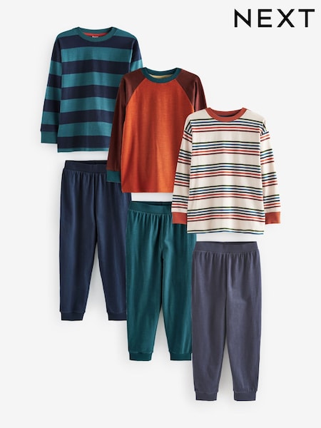 Blue/Orange/Rust Stripe Long Sleeve 100% Cotton Pyjamas 3 Pack (3-16yrs) (E05266) | $79 - $96