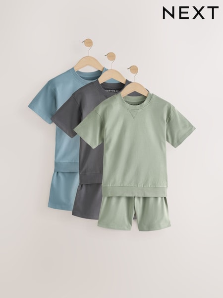 Blue/Sage/Charcoal Short Pyjamas 3 Pack (3-16yrs) (E05269) | $61 - $77