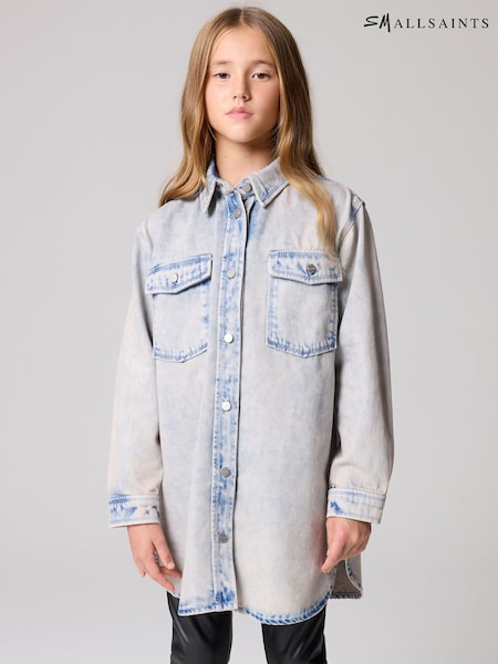 Albastru denim - Cămașă tip jachetă oversized pentru fete smALLSAINTS Lily din 100% bumbac Denim (E05311) | 169 LEI - 187 LEI