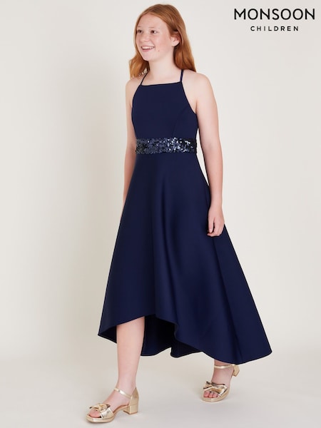 Monsoon Blue Sequin Scuba Prom Dress (E05365) | €64 - €70