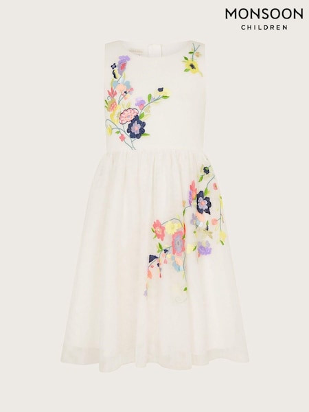 Monsoon Natural Fiorella Embroidered Scuba Dress (E05381) | €33 - €39