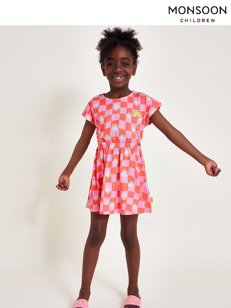 Monsoon Orange 100% Cotton Cut-Out Checkerboard Sun Dress (E05384) | 57 QAR - 69 QAR