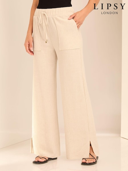 Lipsy Light Camel Petite Wide Leg Trousers With A Touch Of Linen (E05480) | €16
