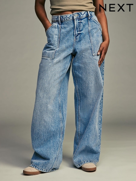 Mid Blue Adjustable Cinch Back Wide leg Hourglass 100% Cotton Jeans (E05491) | €18