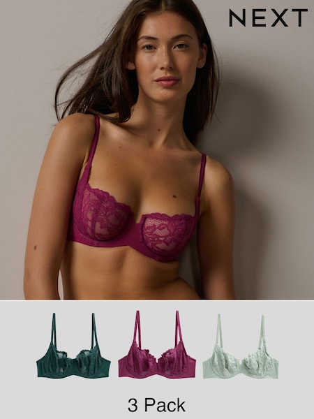 أخضر/توتي/نعناعي - Lace Bras 3 Pack A-E (E05498) | ‏105 د.إ.‏
