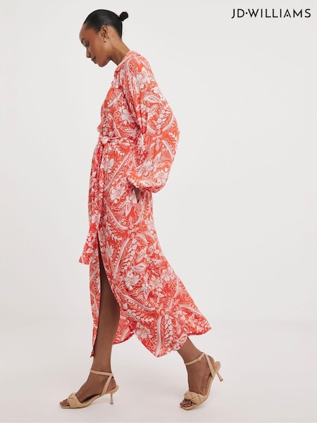JD Williams Crinkle Balloon Sleeve Midi Shirt Dress (E05518) | 167 LEI