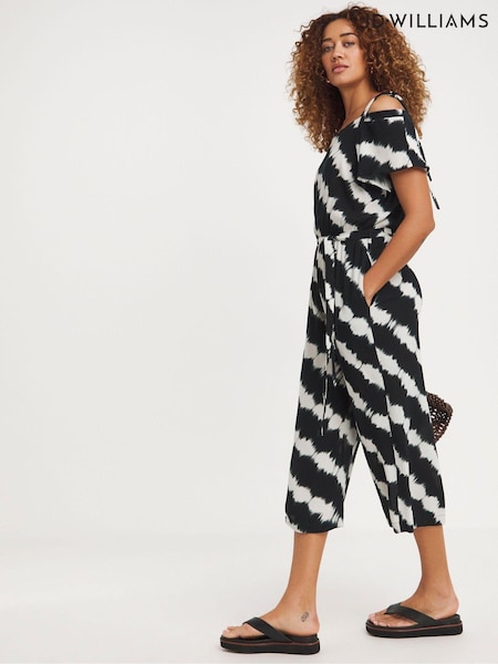 JD Williams Black Printed Crinkle Tie Strap Jumpsuit (E05519) | €21.50