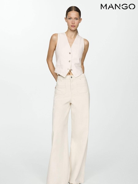 Mango Cream 100% Cotton Wide Leg Jeans With Pockets (E05528) | €51