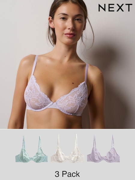 Мятно-зеленый/сиреневый/Cream - Lace Bras 3 Pack A-E (E05530) | €38