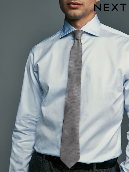 אפור - גזרה צרה - Textured Tie And Clip Set (E05549) | ‏48‏₪