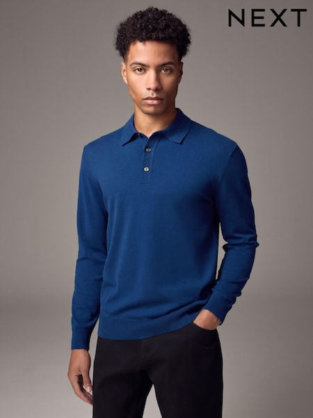 Blue Cobalt Regular Fit Knitted Long Sleeve Polo Shirt (E05568) | €21