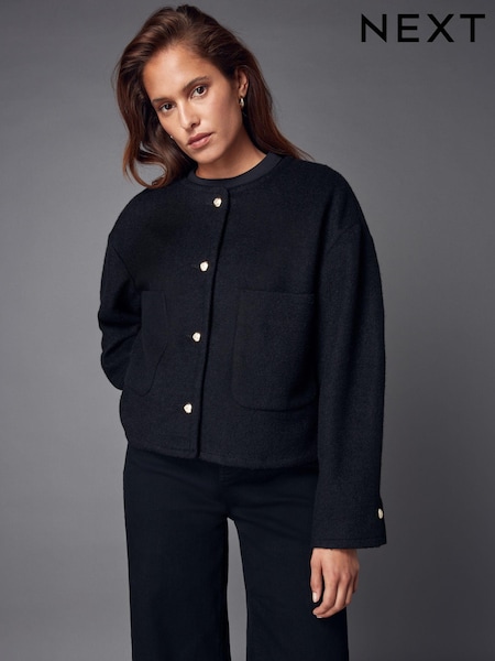 أسود - Textured Boucle Jacket With Wool (E05573) | ‏45 د.إ.‏