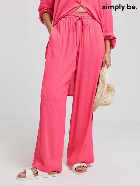 Roz - Simply Be Pantaloni cu picior largi, încrețiți în talie (E05579) | 156 LEI