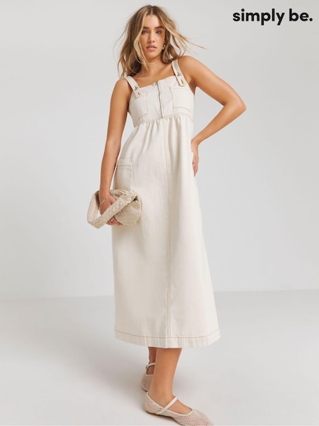 Simply Be Natural Midaxi Pocket Detail 100% Cotton Apron Dress (E05582) | €31
