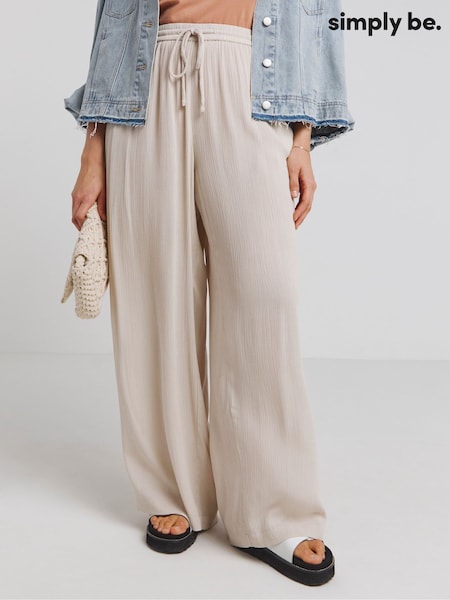 Natural - Simply Be Pantaloni cu picior largi, încrețiți în talie (E05583) | 156 LEI