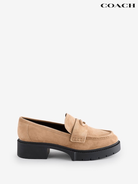 Ruskea - Coach Leah Suede Leather Loafers (E05595) | €354