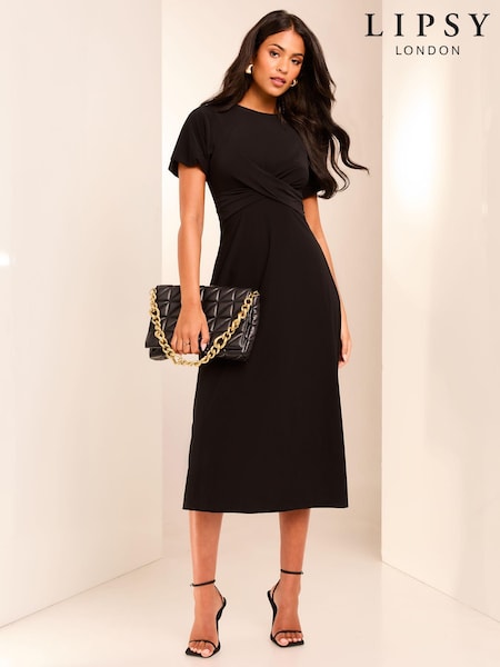 Lipsy Black Cross Front Underbust Jersey Midi Dress (E05604) | €19