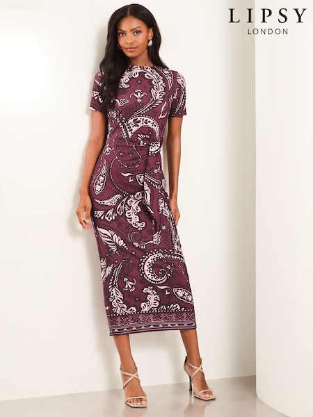 Lipsy Purple Short Sleeve Tie Side Maxi Dress (E05610) | € 30