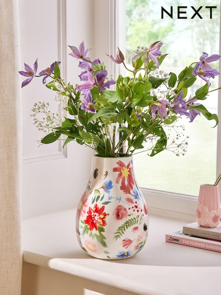 Bright Ceramic Floral Print Vase (E05689) | CA$55
