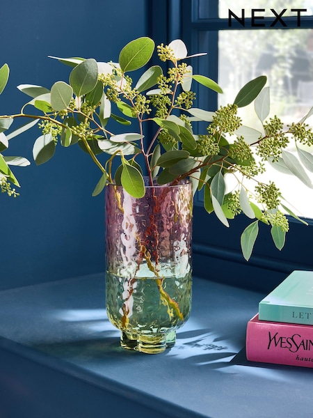 Pink/Green Ombre Textured Glass Vase (E05700) | CA$40
