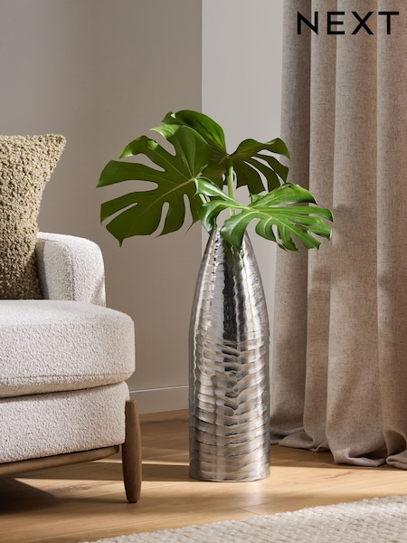 Silver Extra Large Metal Textured Vase (E05703) | € 59