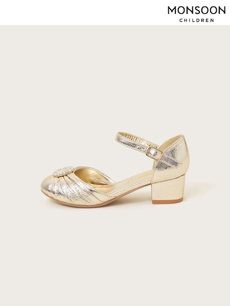 Monsoon Gold Pleated Two Part Heels (E05711) | €16 - €18