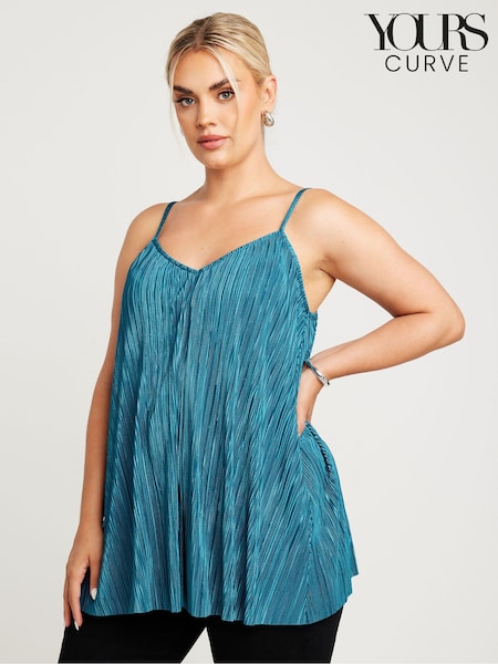 Yours Curve Blue Plisse Cami Top (E05725) | €13.50