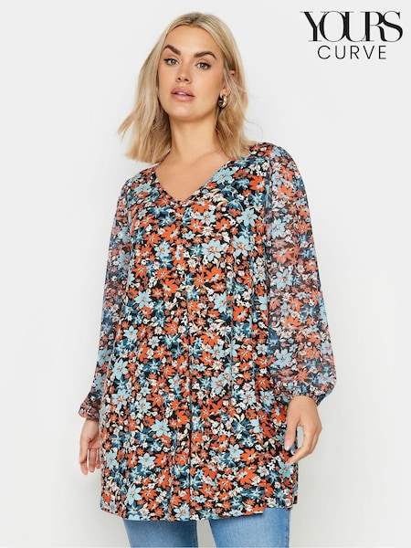 Yours Curve Red Floral Mesh Sleeve Top (E05726) | €36