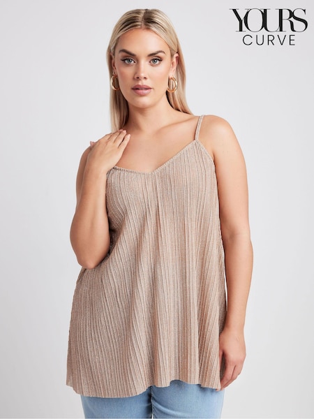 Yours Curve Pink Limited Collection Metallic Plisse Cami Top (E05732) | €17.50