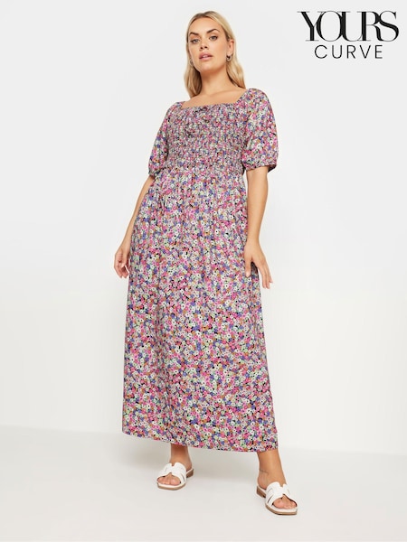 Roz - Yours Curve Maxi în frunte cu gât pătrat Rochie (E05735) | 154 LEI