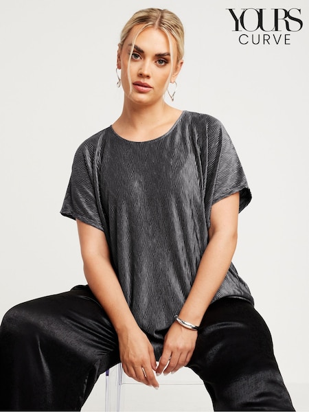 Yours Curve Grey Limited Zig Zag Plisse Grown On Sleeve Top (E05754) | €14
