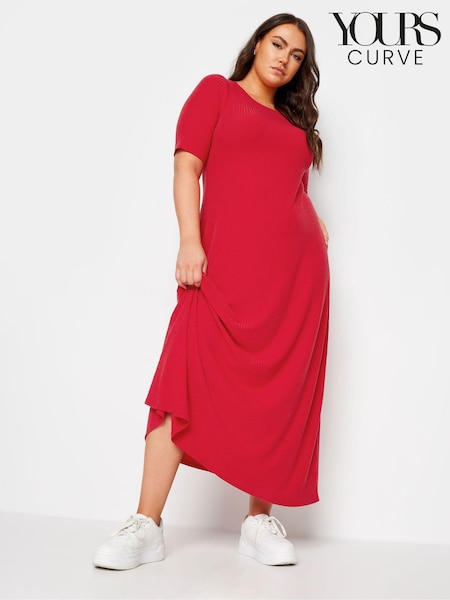 Yours Curve Red Short Sleeve Ribbed Swing Maxi Dress (E05761) | R$ 285