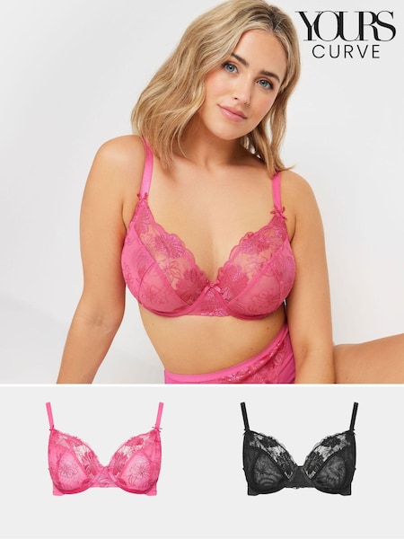 Yours Curve Pink & Black Non-Padded Bra 2 Pack (E05766) | €52