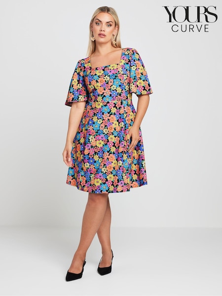 Yours Curve Limited Collection Floral Print Angel Sleeve Mini Dress (E05770) | €61