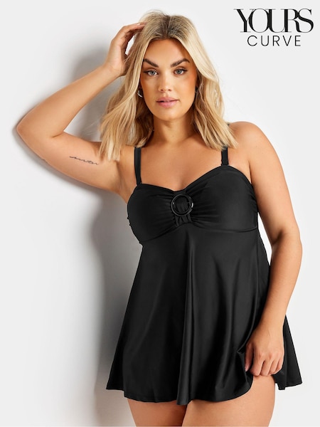 Yours Curve Black Tab Front Bandeau Swimdress (E05779) | AED99