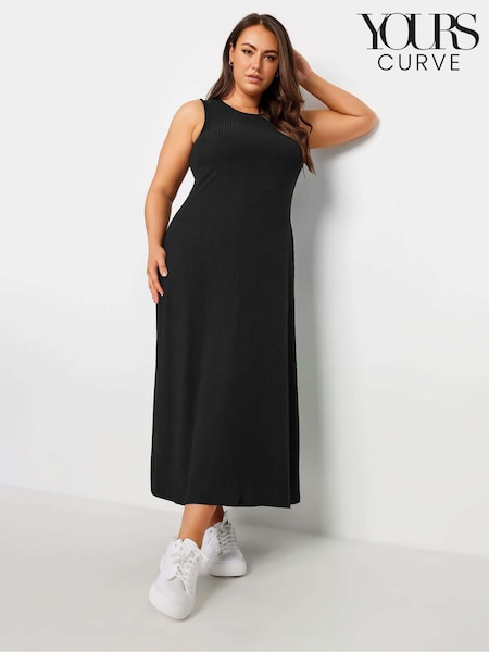 Yours Curve Black Sleeveless Ribbed Swing Maxi Dress (E05784) | kr414