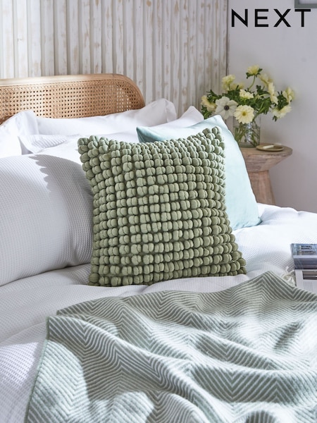 Sage Green 43 x 43cm Global Bobble 100% Cotton Cushion (E05821) | €25