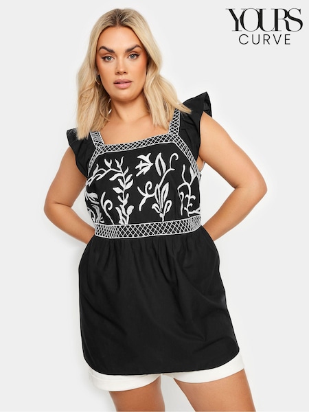 Musta - Yours Curve Brodeerattu Peplum 100% puuvillaa (E05841) | €43