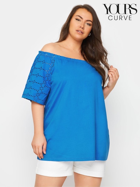 Blau - Yours Curve 100% Cotton Broderie Anglaise Bardot Top (E05845) | 17 €