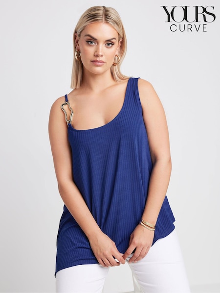 Yours Curve Blue Limited Collection Metal Trim Ribbed Vest Top (E05850) | €36