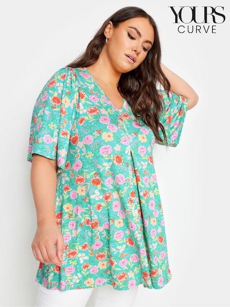 Sininen - Yours Curve Angel Sleeve Pleat Swing T-shirt (E05861) | €43