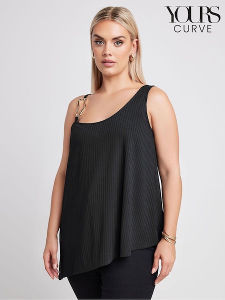 Yours Curve Black Limited Collection Metal Trim Ribbed Vest Top (E05869) | €35