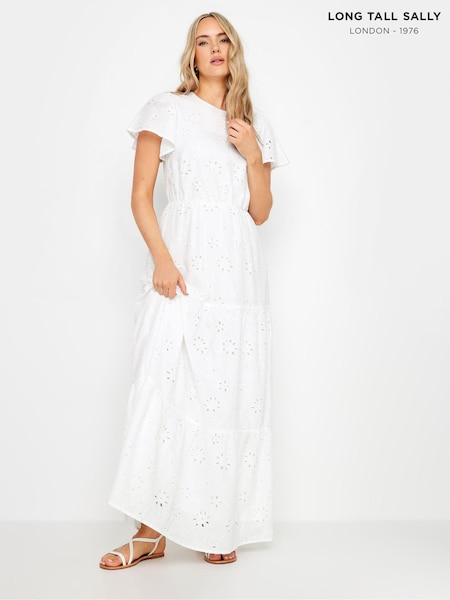 Long Tall Sally 100% Cotton Broderie Flutter Sleeve Maxi Dress (E05877) | €79
